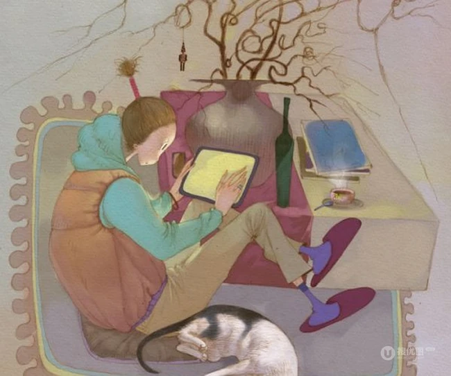 喜欢和猫咪在一起时的时光 唯美插画美图分享
