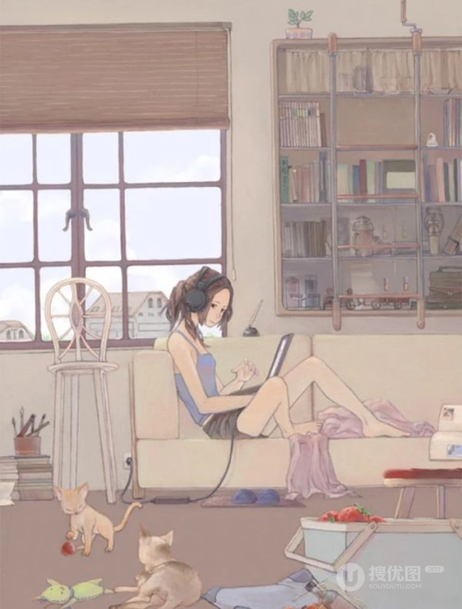 喜欢和猫咪在一起时的时光 唯美插画美图分享