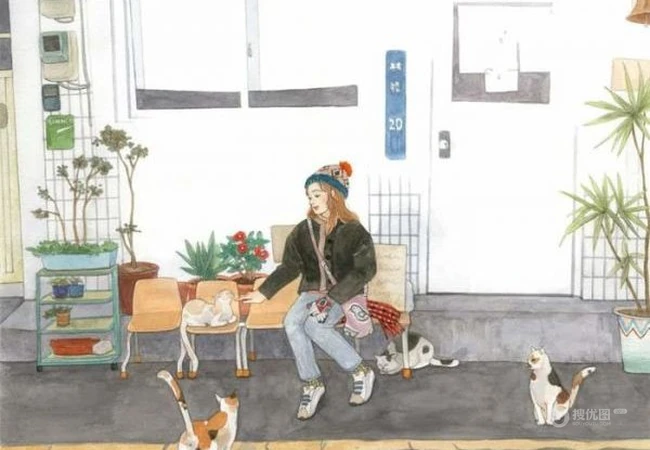 喜欢和猫咪在一起时的时光 唯美插画美图分享