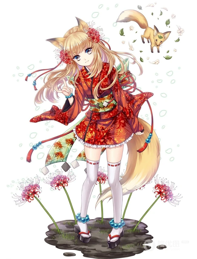可爱动人穿和服的动漫少女图片
