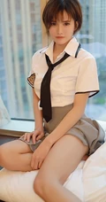 短发少女学生制服装写真美图，清丽面容清新怡人