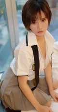 短发少女学生制服装写真美图，清丽面容清新怡人