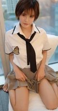 短发少女学生制服装写真美图，清丽面容清新怡人