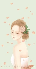 戴花的露肩装女人手绘美图，美美的感觉很仙女