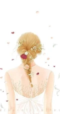 戴花的露肩装女人手绘美图，美美的感觉很仙女