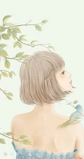 戴花的露肩装女人手绘美图，美美的感觉很仙女