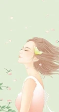 戴花的露肩装女人手绘美图，美美的感觉很仙女