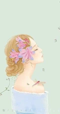 戴花的露肩装女人手绘美图，美美的感觉很仙女