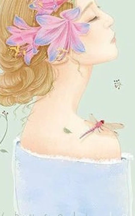 戴花的露肩装女人手绘美图，美美的感觉很仙女