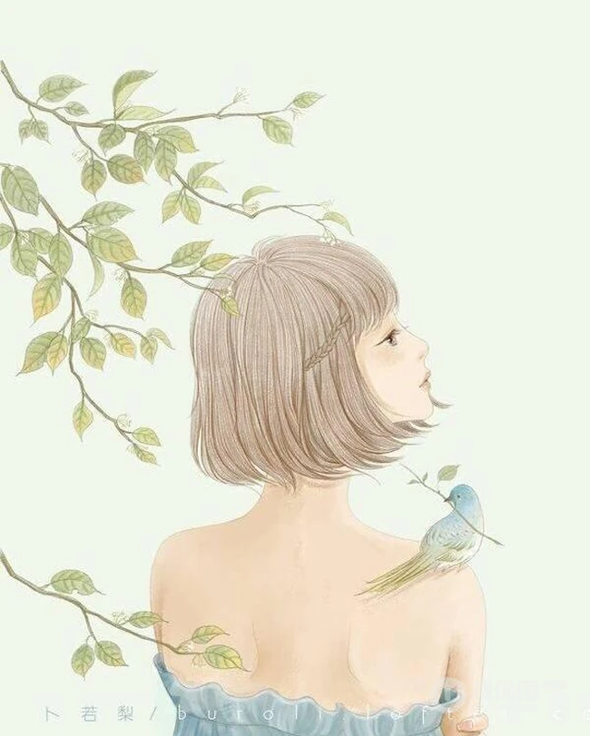 戴花的露肩装女人手绘美图，美美的感觉很仙女