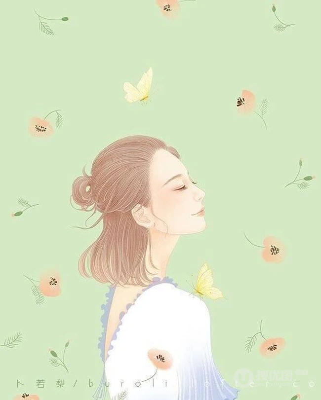 戴花的露肩装女人手绘美图，美美的感觉很仙女