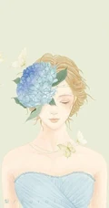 戴花的露肩装女人手绘美图，美美的感觉很仙女