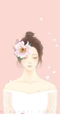 戴花的露肩装女人手绘美图，美美的感觉很仙女