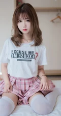 白袜装室内少女带字T恤加超短裙可爱唯美室内写真
