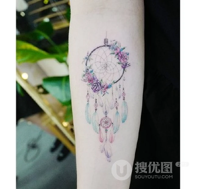 清新清新可爱唯美的女生彩色纹身小图案 第6张