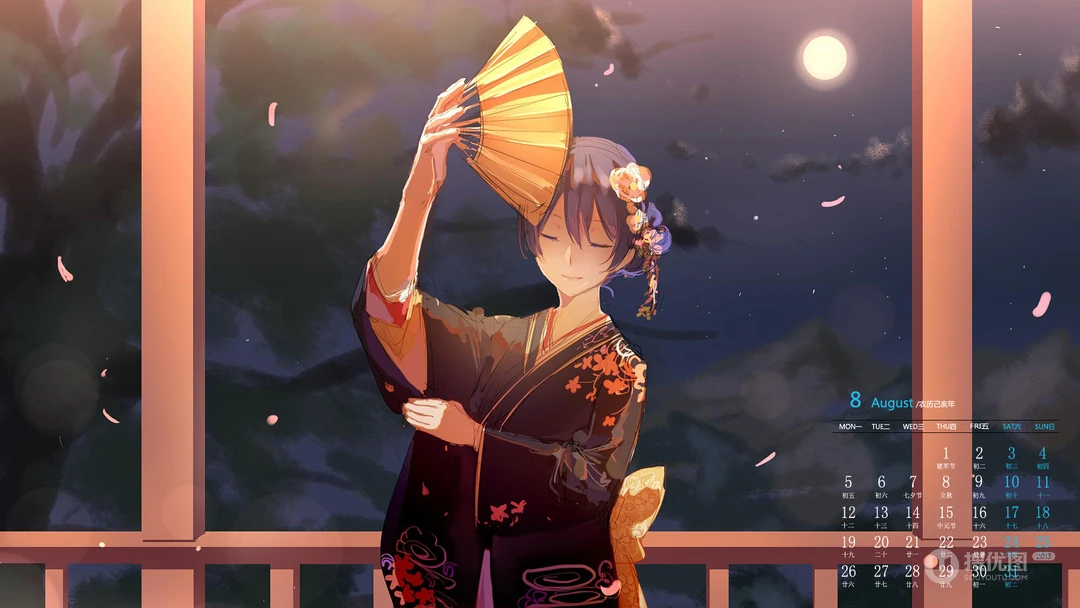 2019年8月下旬精美动漫和服美女日历壁纸图片
