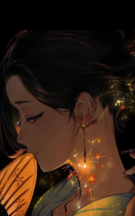 二次元，古风，手拿纸扇的古装女人手机壁纸