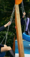 梁洁黑衣短裙户外游乐园写真图片，画面清新，少女心十足