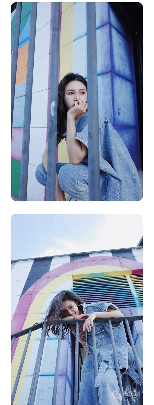 黄柳嫣牛仔套装街拍图片，黄柳嫣牛仔衣牛仔裤元气满满