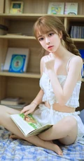 优雅身形亮眼辣，双麻花辫大眼睛短裤少女室内写真
