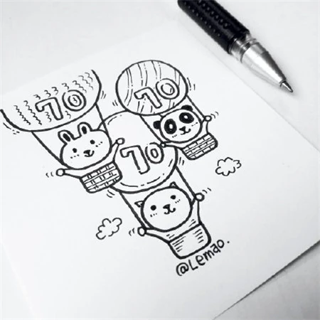 国庆节日70周年简笔画带文字好看图片