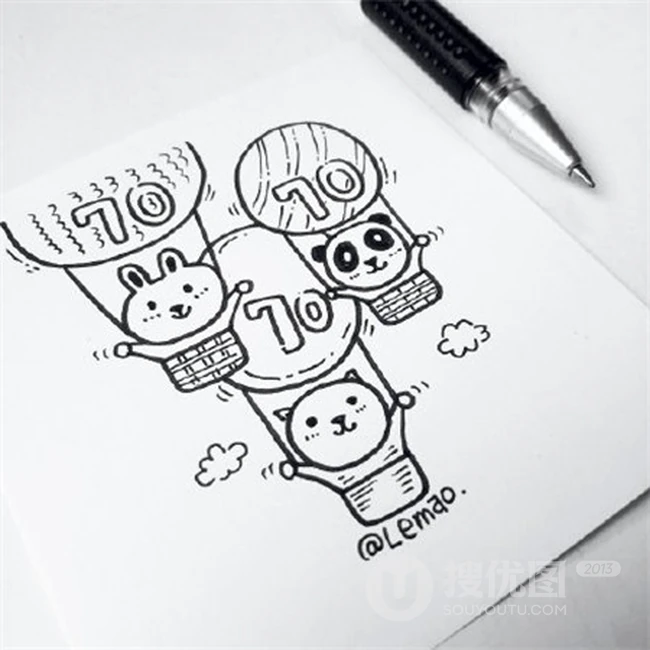 国庆节日70周年简笔画带文字好看图片 第1张