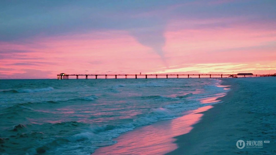 唯美夕阳下的大海，海边等好看景色风景壁纸图片