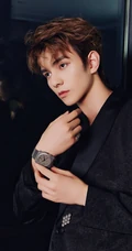 UNINE组合成员何昶希帅气复古秋装笔挺写真图片