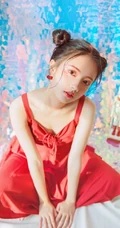 清纯丸子头女生红裙肩带与草莓，鹅共影冷艳绝美写真