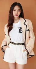 林允休闲装棚拍写真图片，西装小外套搭配小短裤清爽利落