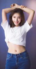 林允紧身牛仔裤室内写真图片，大秀白皙气质纤细线条