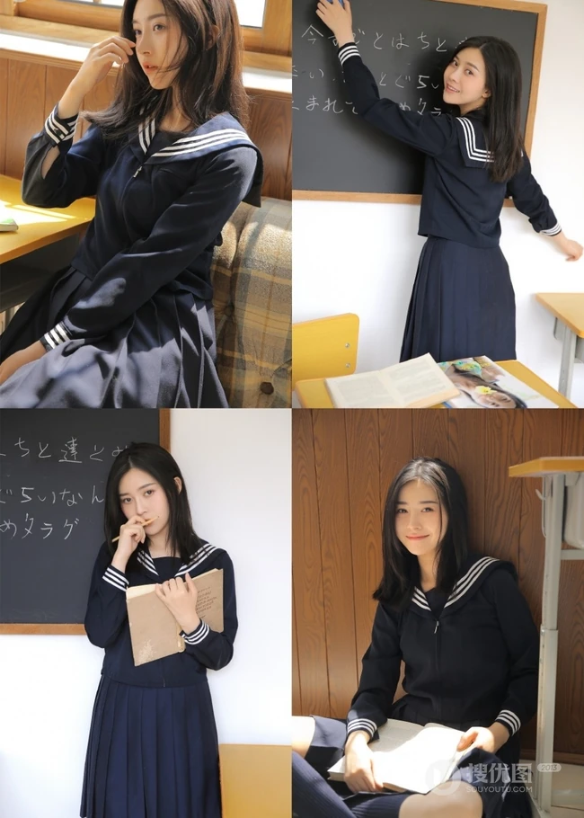 学日文的日系清新制服短裙女生教室唯美室内写真