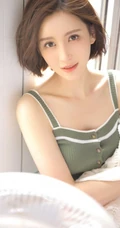 高颜值小脸蛋短发女生 气质背心短裤线条感室内写真