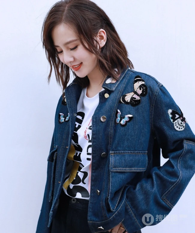 刘诗诗甜美温婉牛仔服黑裙酷美写真图片