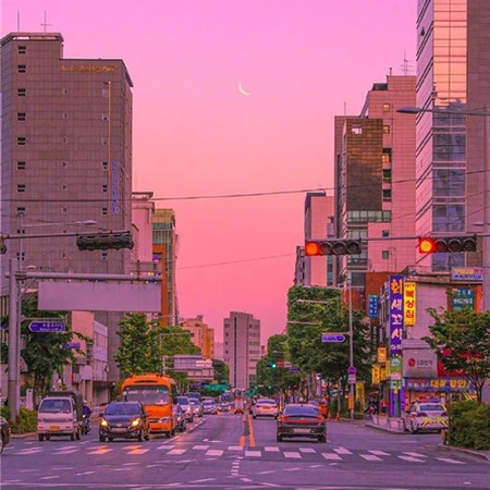 落日余晖下的城市黄昏、城市街景、俯拍城市等唯美好看图片