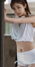 气质紧身热裤长腿运动型女生汤嘉琳短款装街拍写真
