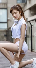 气质紧身热裤长腿运动型女生汤嘉琳短款装街拍写真