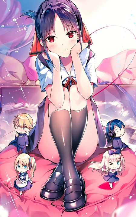 坐在地上，双脚交叉的短袖学生制服美少女手机壁纸