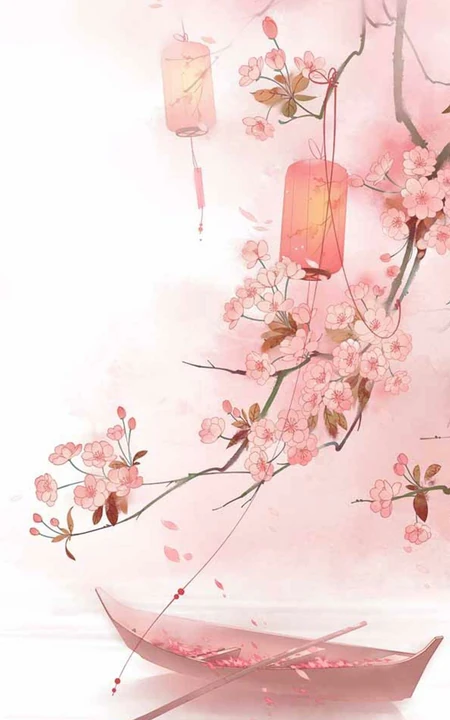 挂在梅花树枝上的灯笼唯美古风手绘手机壁纸