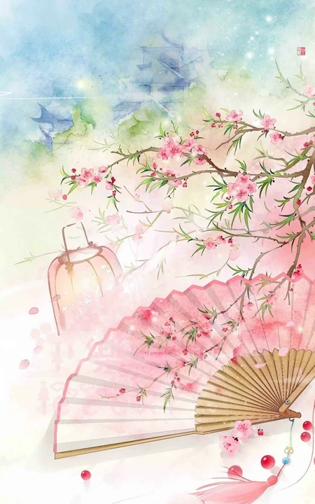 好看的桃花和扇子唯美手机壁纸