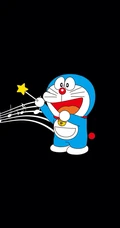 可爱蓝色叮当猫纯黑色主背景卡通手机壁纸
