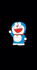 可爱蓝色叮当猫纯黑色主背景卡通手机壁纸
