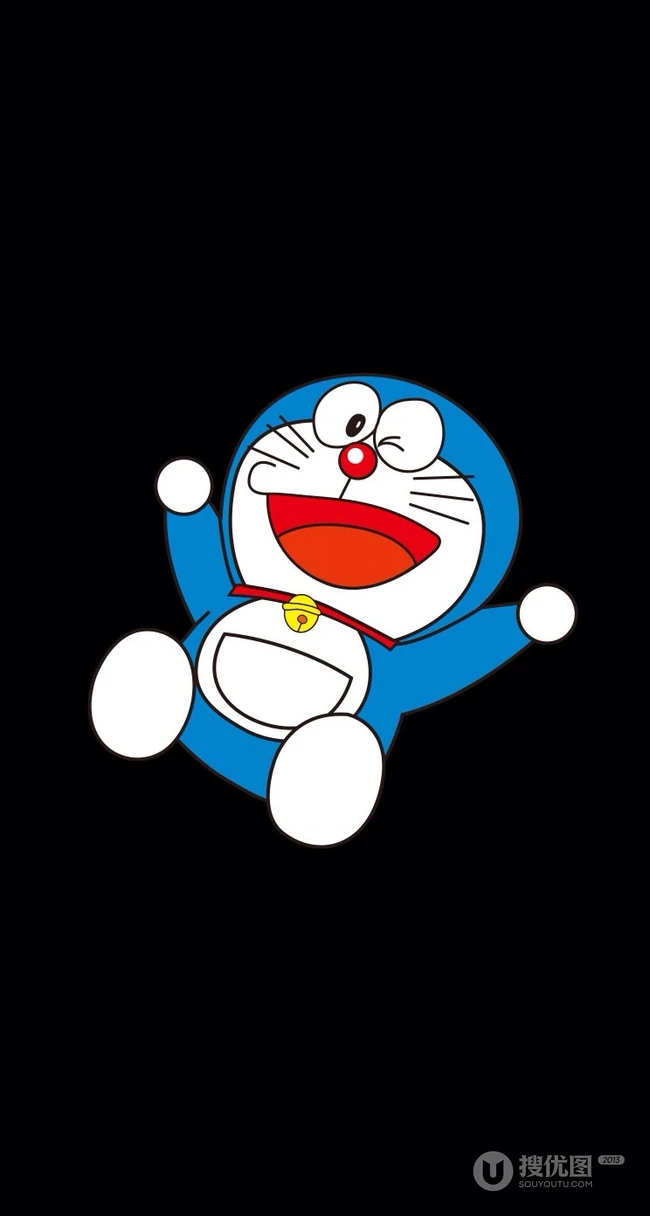 可爱蓝色叮当猫纯黑色主背景卡通手机壁纸