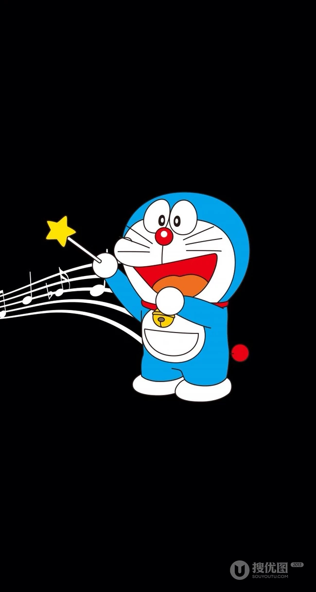 可爱蓝色叮当猫纯黑色主背景卡通手机壁纸