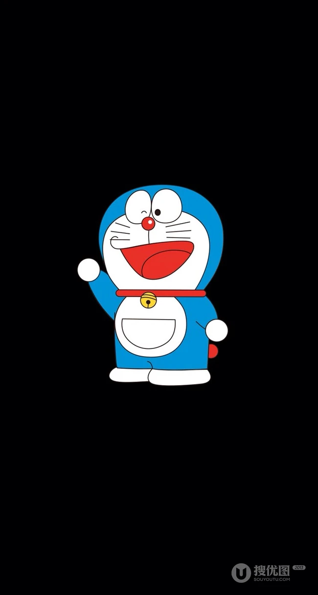 可爱蓝色叮当猫纯黑色主背景卡通手机壁纸