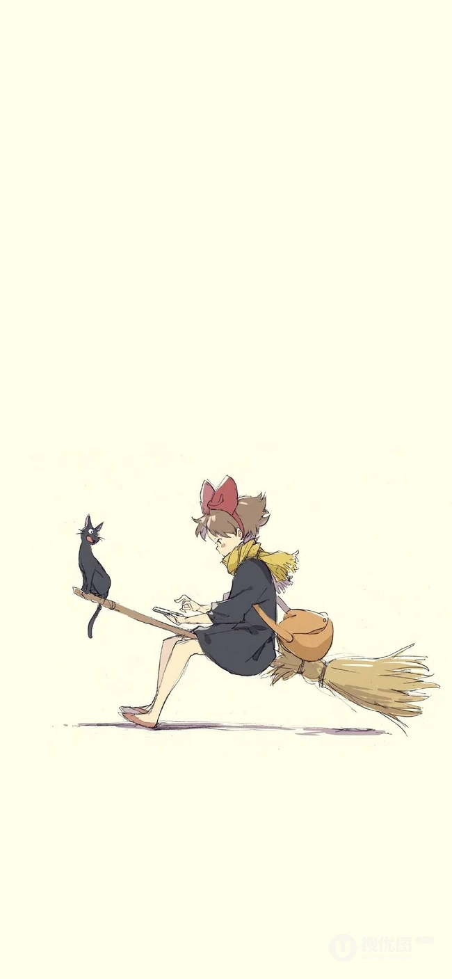 魔女宅急便动漫人物纯手绘卡通简约手机壁纸