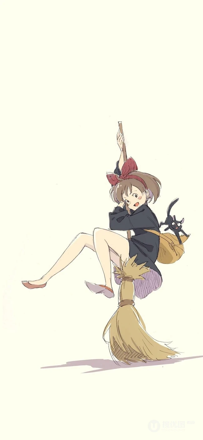 魔女宅急便动漫人物纯手绘卡通简约手机壁纸