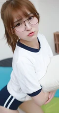 戴眼镜的可爱线条感少女小七制服短裤白袜室内写真