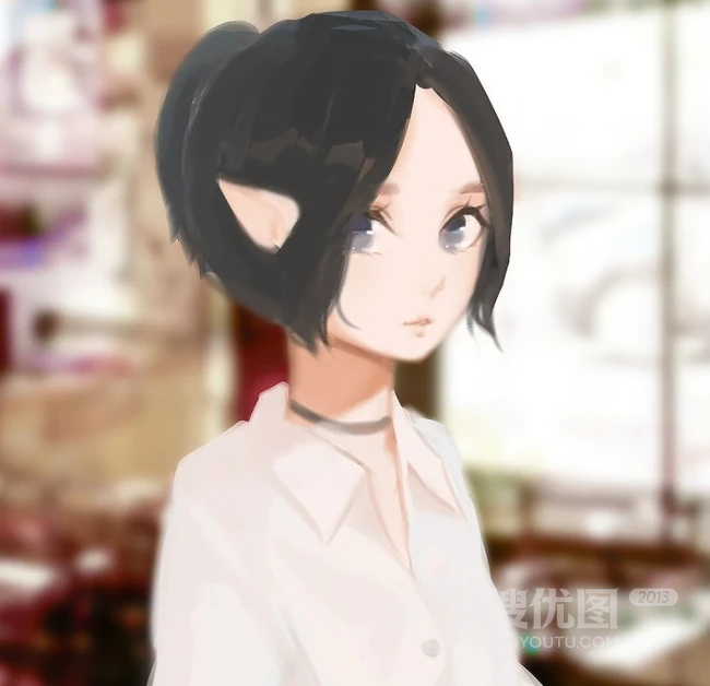 二次元动漫女生、气质女生插画图片，看对眼的刹那瞬间