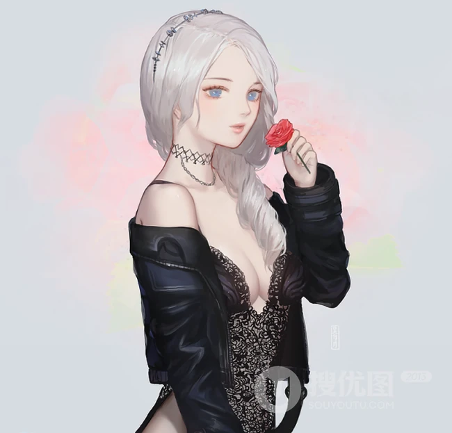 二次元动漫女生、气质女生插画图片，看对眼的刹那瞬间